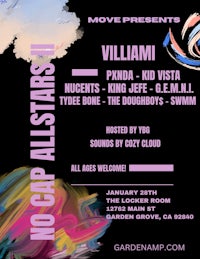 a flyer for a concert with a purple background